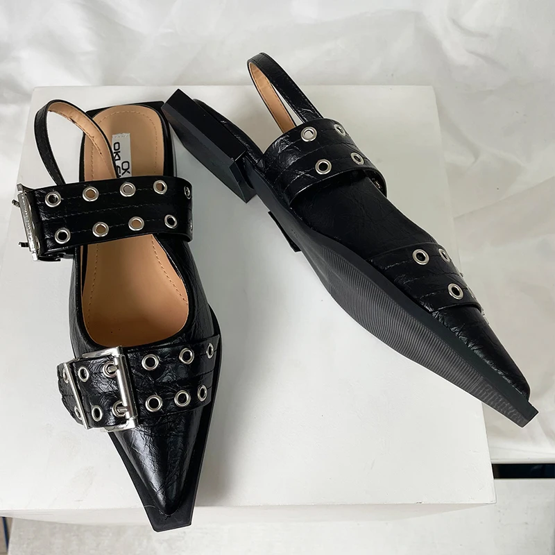 2024 Luxury Flats Shoes For Ladies Fashion Female Slingback Buckle Pointed Toe Women Flats With Shoes Slip On Footwear Big Size