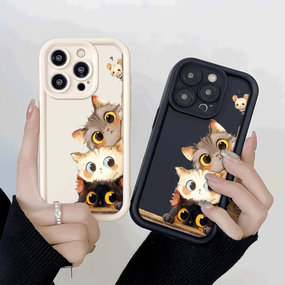 Aquarell Kätzchen Curious Mouse stoßfeste Handyhülle für Xiaomi Redmi Note 14 13 12 11 10 9 8 7 Pro Anti-Rutsch-weiche TPU-Abdeckung – Detail 4