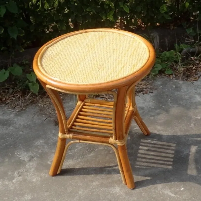 Artistic Round Rattan Coffee Table Mini Tea Dining Table for Balcony Living Room Woven Corner Side