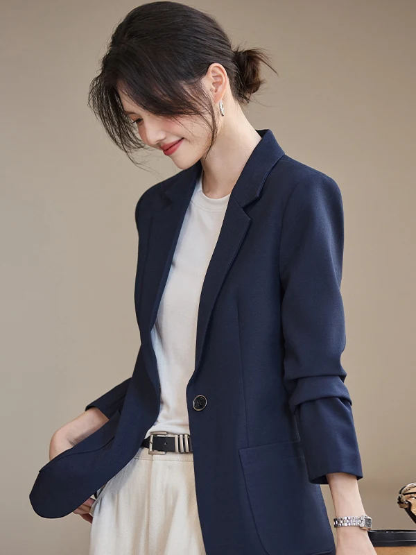 Elegant Loose Fit Women's Suit Jacket Commute Casual Style Polyester Fiber Full Lined Long Sleeve Classic Collar Coat