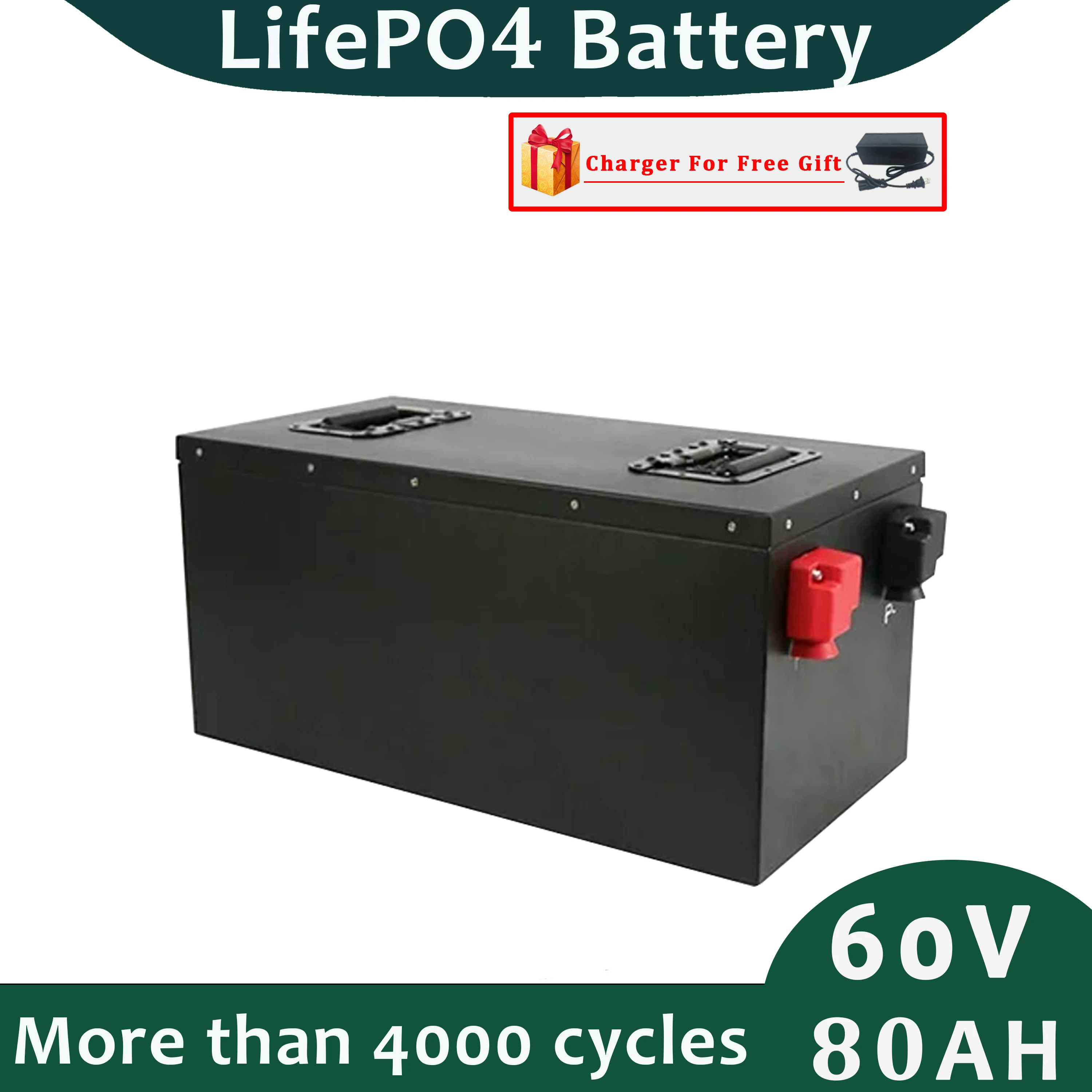 

60V 80Ah LiFePO4 Battery Deep Cycle Rechargeable Lithium Iron Phosphate Battery for Solar Golf Cart with 10A Charger