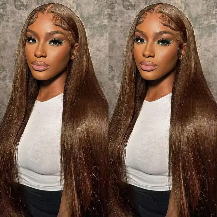 Straight Chocolate Brown 13x6 Lace Front Wigs Human Hair Pre Plucked 13x4 Transparent Lace Colored Wigs for Women Choice Cosplay