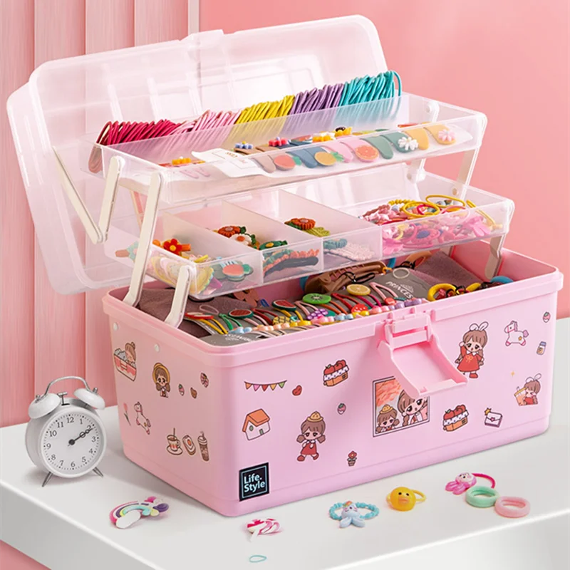 

Children's Hair Accessories Storage Box Multilayer Desktop Cosmetics Jewelry Manicure Box Three-layer Storage Box