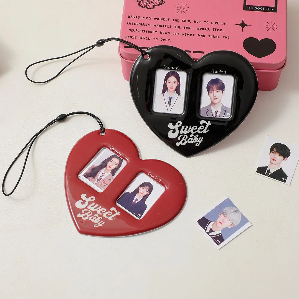 2-inch Love Heart Idol Photo Sleeves Pendant Korean Version Card Holder Double Card Slot Photocards Film Protector Photo Pocket