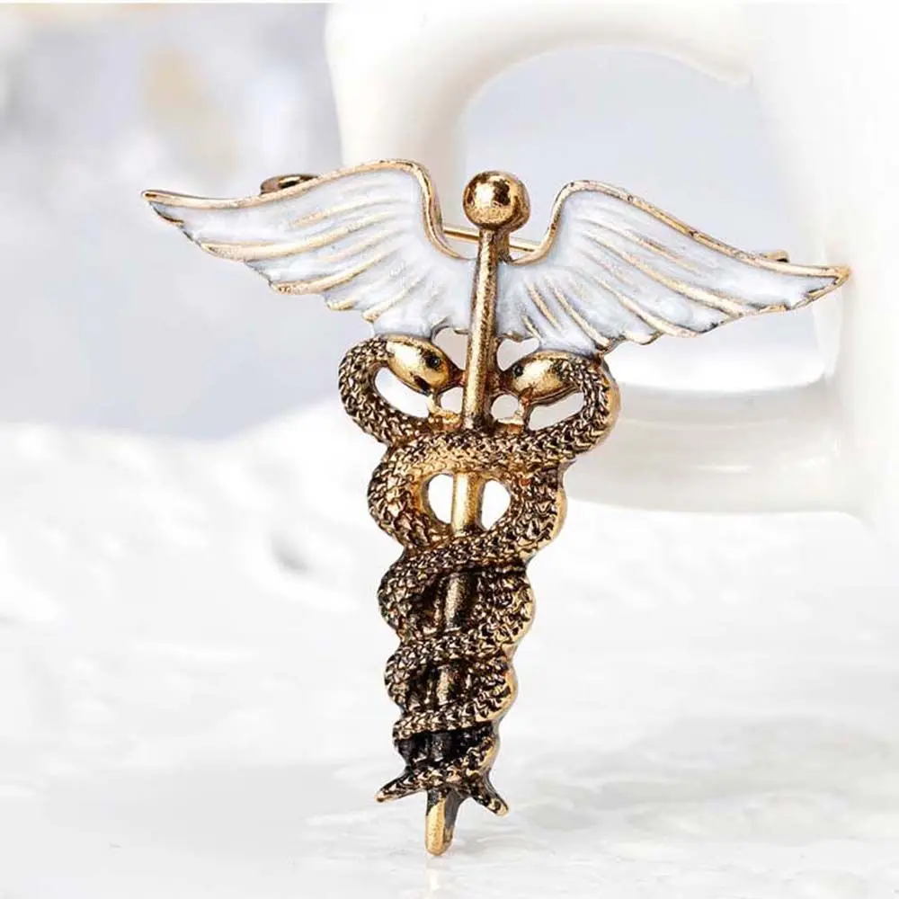 Luxury Vintage Enamel Metal Caduceus Snake Collar Clothing Angel Wings Corsage Accessories Jewelry Brooch Pins