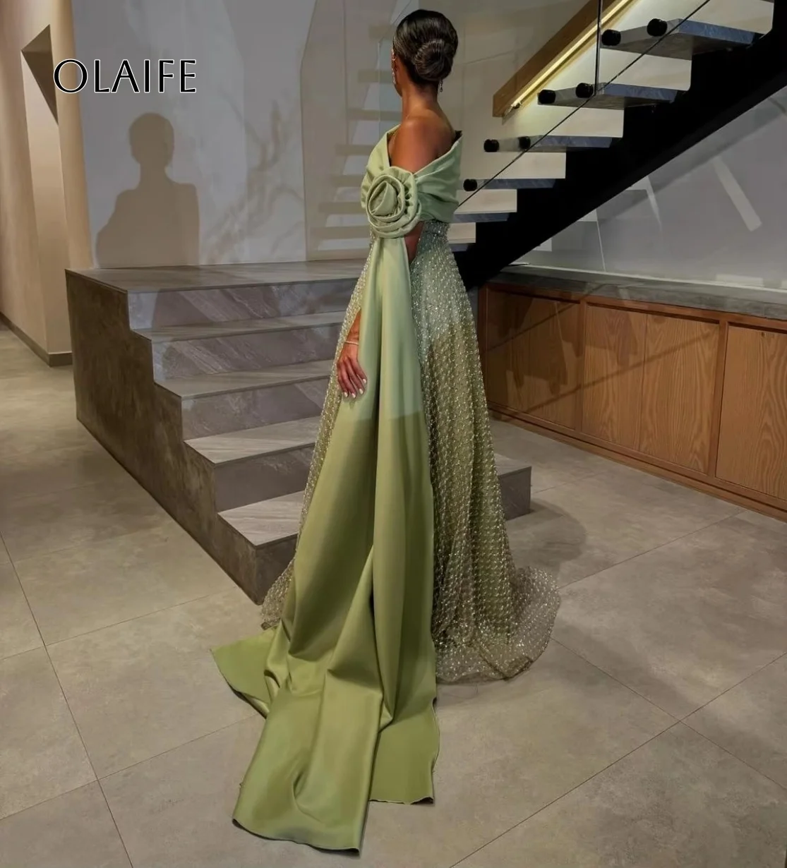 Off Shoulder Prom Dress with Flowrs Shiny Evening Dress Party Dress Formal Dress vestidos de gala فساتين للمناسبا