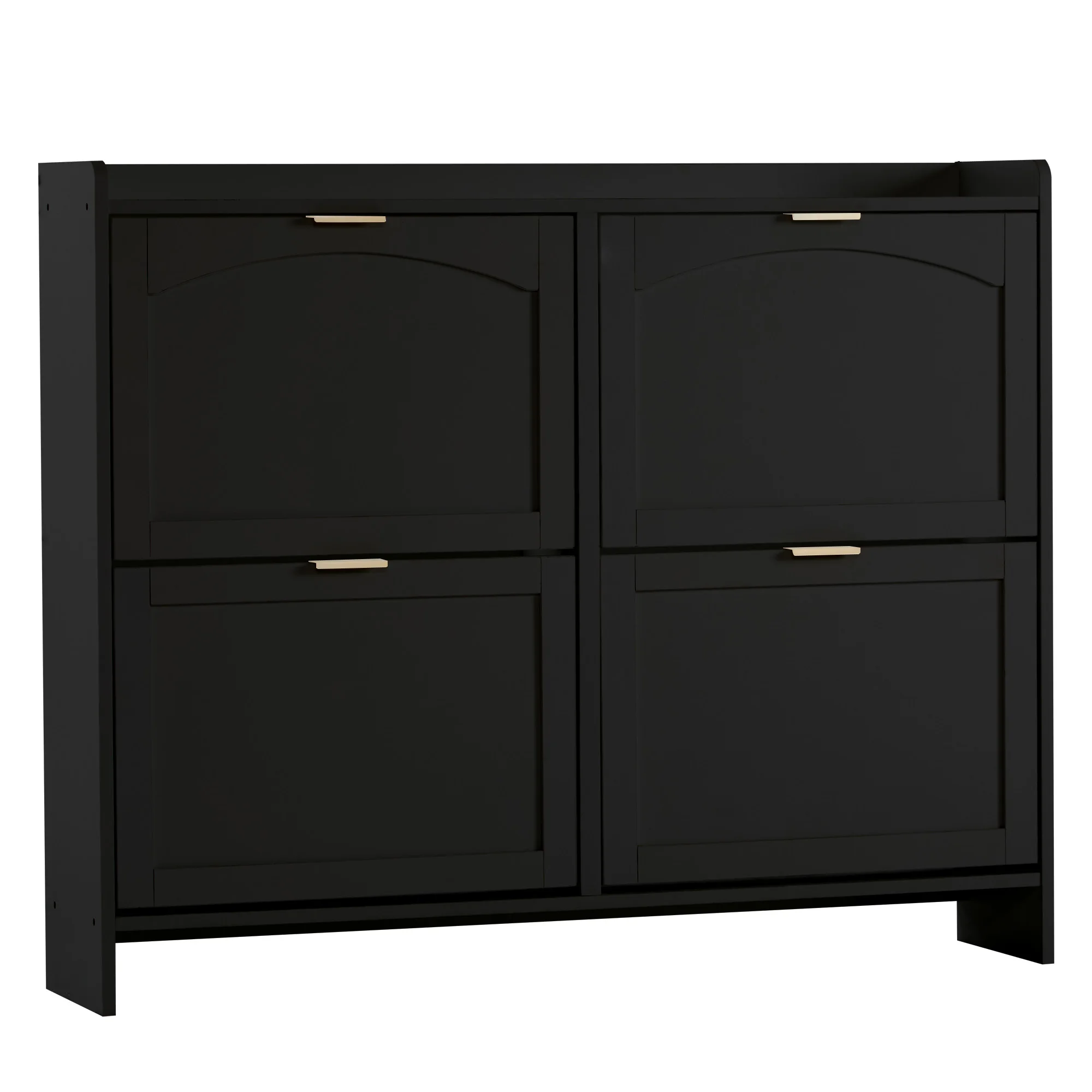 Moderne schoenenkast met 4 klepcompartimenten, vrijstaande schoenenrek, open planken, entree of hal, B110/H90/D24 cm