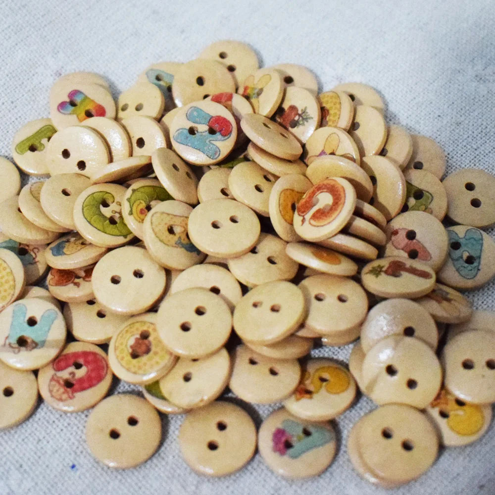 50PCS Letter Pattern Decorative Buttons for Crafts Sewing Accessories Wooden Button Decorative Scrapbooking Buttons for Clothing