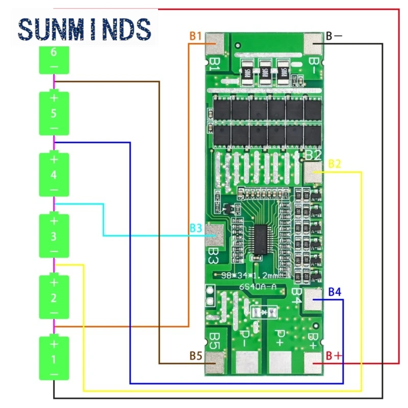 1pcs 6S 40A 24V 18650 Li-Ion Lithium Battery Protect Board Solar Lighting Bms Pcb With Balance For Ebike Scooter