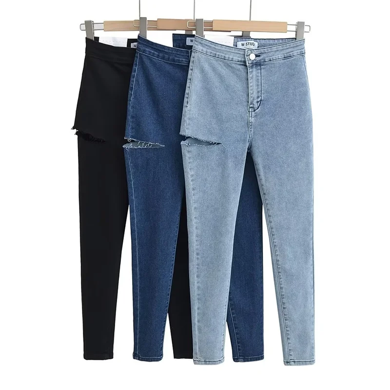American Sle High Waist Slim Fit Jeans Sexy Cut High Elastici Lengthening And Thinming Versatile Trendy Deep Color