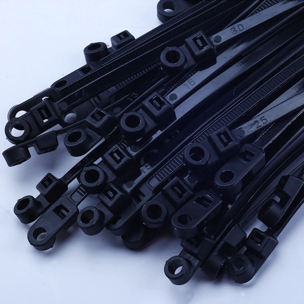 Clutter Reduction Black Nylon Cable Ties Cable Ties For Home And Office Zipstring Screw Hole Ties 4*100mm Size