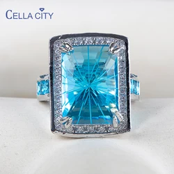 Cellacity Classic sterling silver rings for women with blue color sapphire gemstone wedding party fine jewerly gift