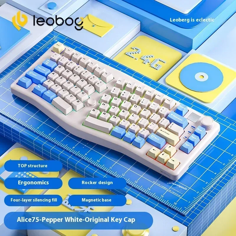 Leobog Alice A75 مجموعة لوحة المفاتيح الميكانيكية 2.4G اللاسلكية ثلاثي الوضع ألعاب لوحة المفاتيح بيئة العمل الساخن مبادلة RGB ألعاب الكمبيوتر الملحقات
