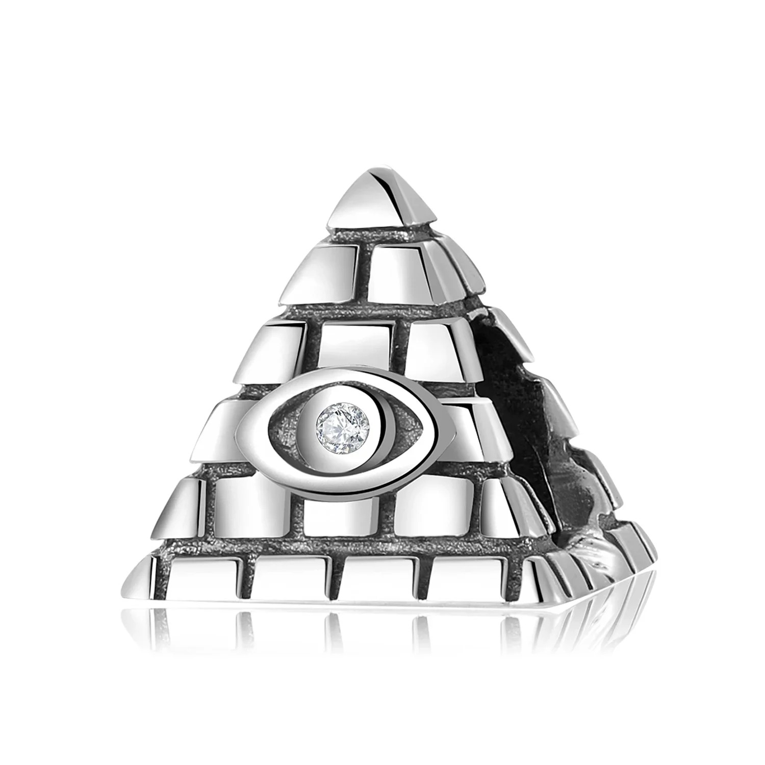 

KATAOKA 925 Sterling Silver Plain Silver Retro Pyramid Eyes White Zircon Charm Bead Fit Original Bracelet Diy Jewelry Accessorie