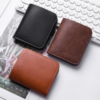 Genuine Leather Minimalist Mens Wallet Vertical Zip Around Bifold Slim RFID Blocking Vintage Retro Business Card Holder
