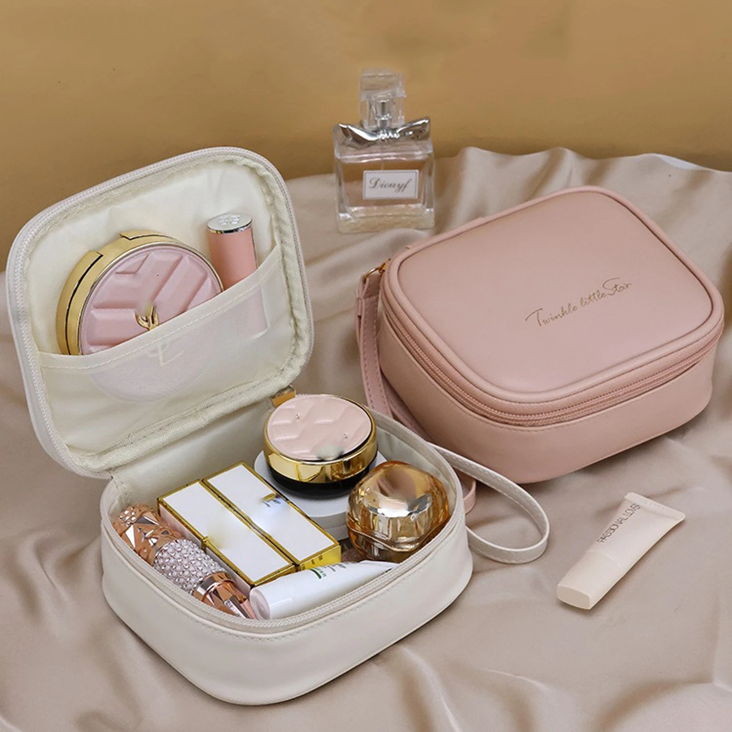 1pc/2pcs/4pcs New Cream Style Makeup Bag Storage Bag Cosmetic Lipstick Portable Storage Waterproof Portable Small and Exquisite