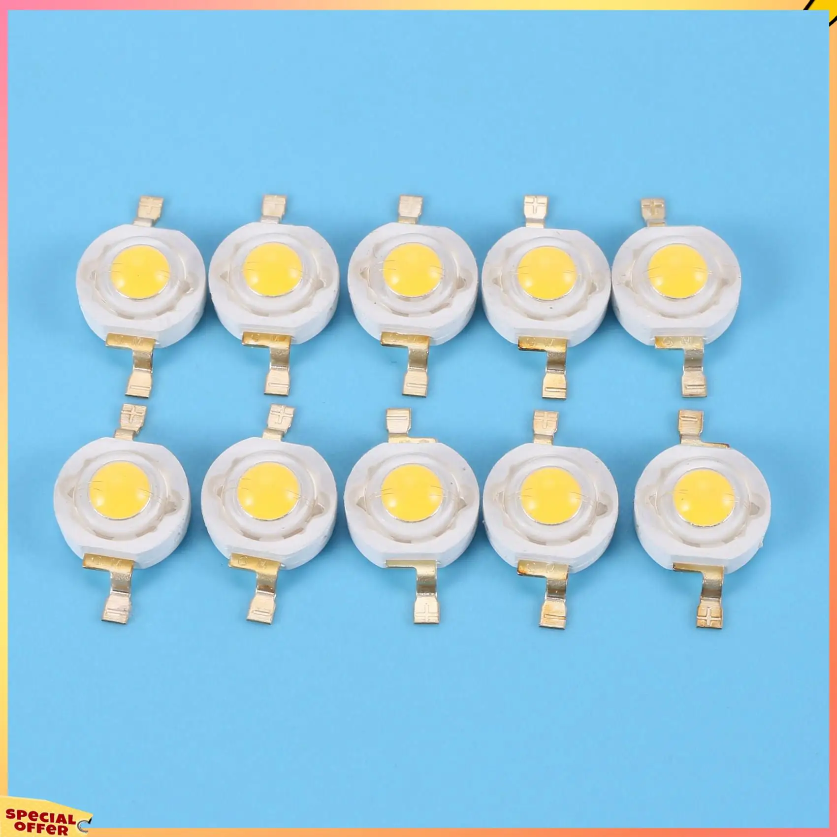 ABFI 20개 고전력 2핀 3W 따뜻한 흰색 LED 비드 이미터 100-110Lm