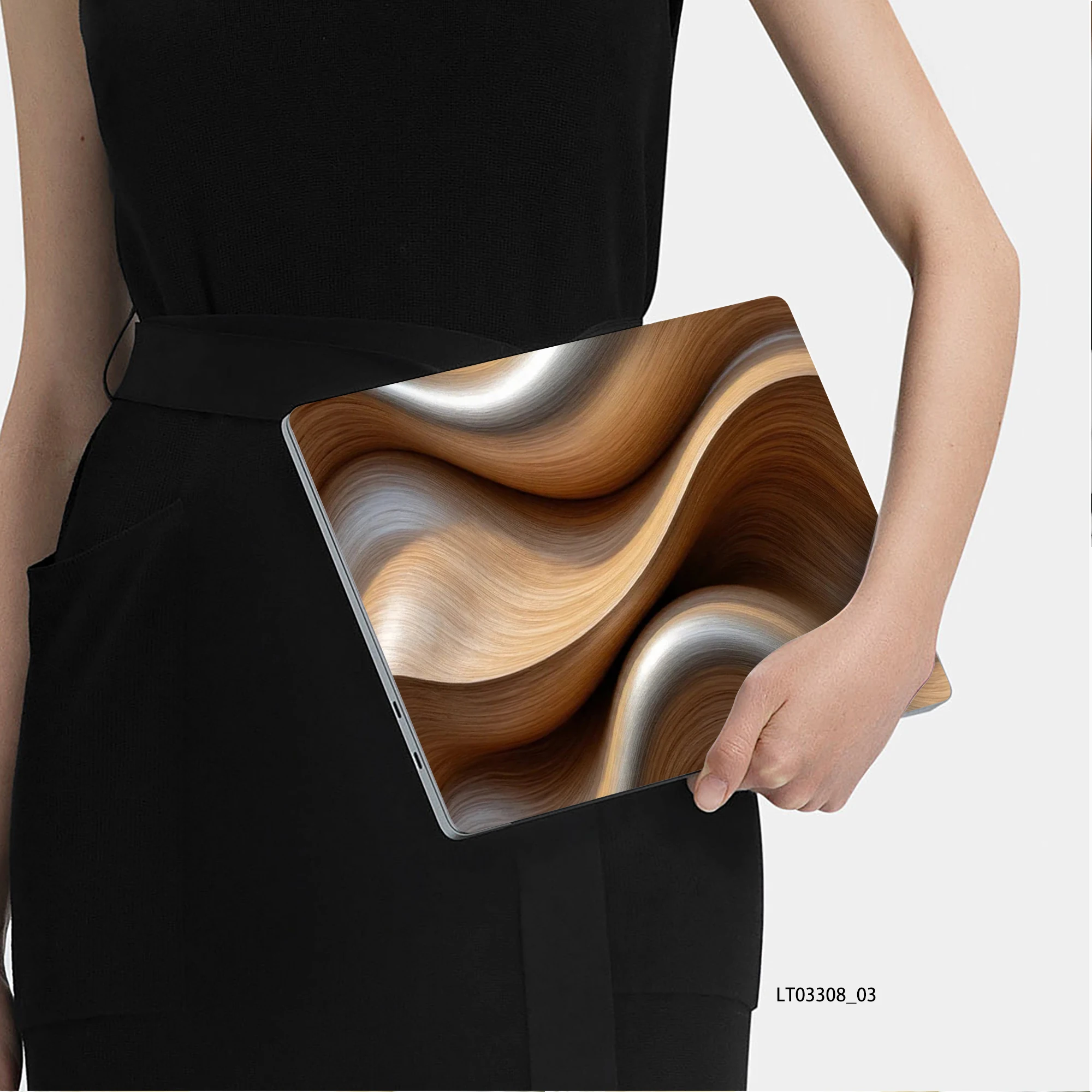 Silver Brown Wood Wave Laptop Skin Sticker, Waterproof Vinyl Decal for 12-17 inch MacBook HP Lenovo Dell Notebook