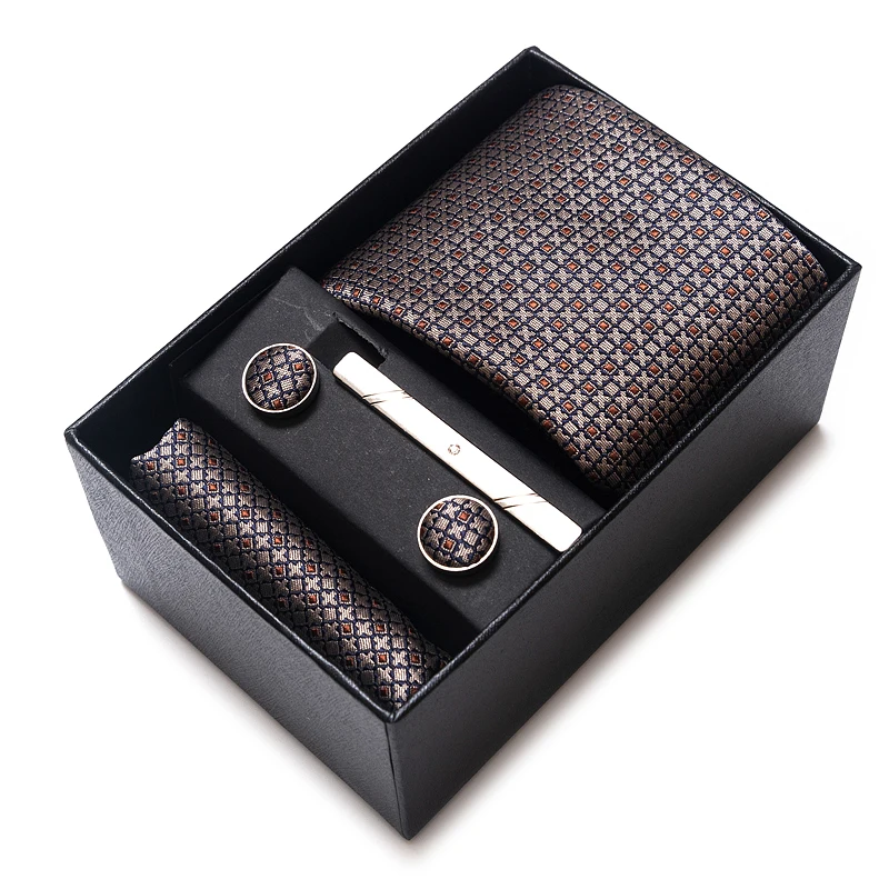 Geweldige kwaliteit luxe verjaardagscadeau stropdas pochetten manchetknopen set stropdas doos herenkleding hombre bedrukte accessoires