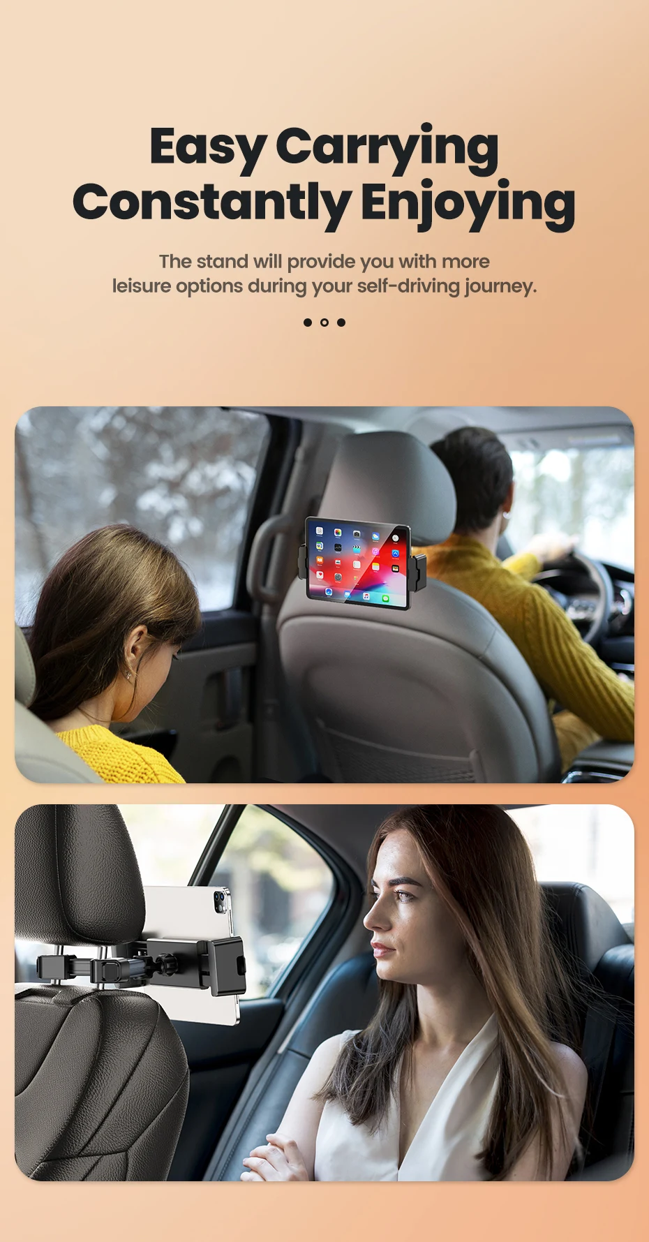 Toocki 360 ° Auto-Rücksitz-Handyhalterung mit Gleitschienen-Design, Tablet-Ständer für Kopfstützenmontage, 4,7-12,9 Zoll – Detail 9