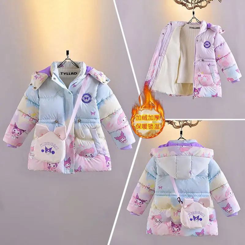 Kuromi Girl Cotton Clothes Sanrios New Child Clothing Winter Anime Kawaii Cartoon Thicken Coat Velvet Cotton Padded Jacket