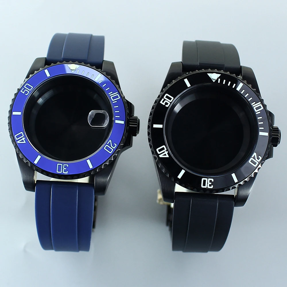 40mm Watch Cases Rubber bands Black Blue Green SUB Ceramic beze Waterproof Sapphire For Seiko NH35NH36 8215 2824 PT5000 Movement