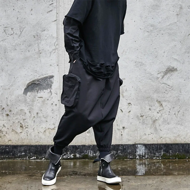 Spring New Men\'s Trend Casual Bottoming Ninth Elastic Loose Straight High Waist Pants