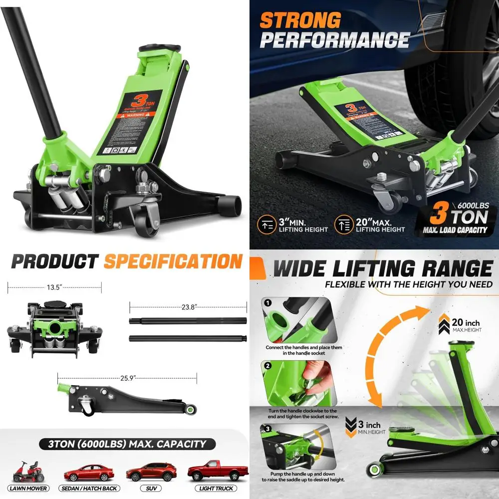 

Heavy Duty 3 Ton Low Profile Hydraulic Car Jack with Dual Pistons for Quick Lift and Efficient Racing Use