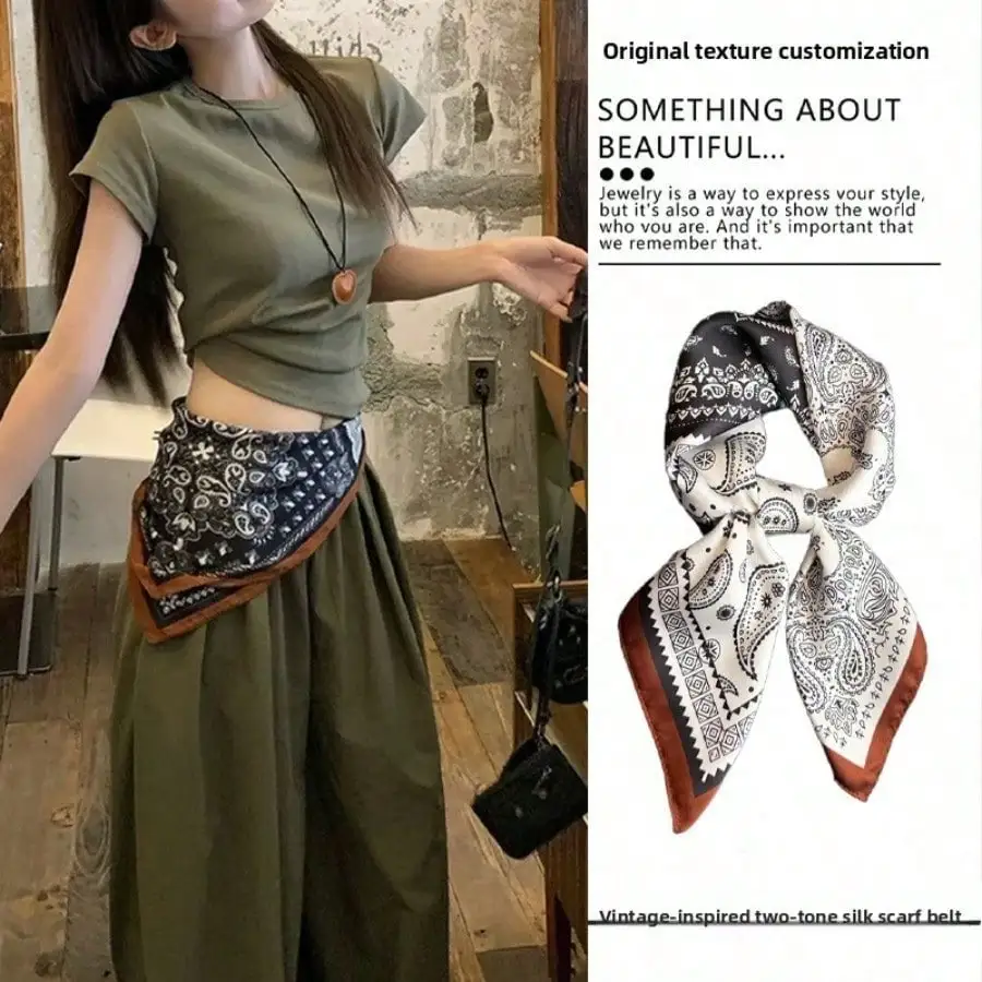 

1Pc Old Money Style Cashew Print Silk Square Scarf For Women 70x70cm Luxury Elegant Accessory