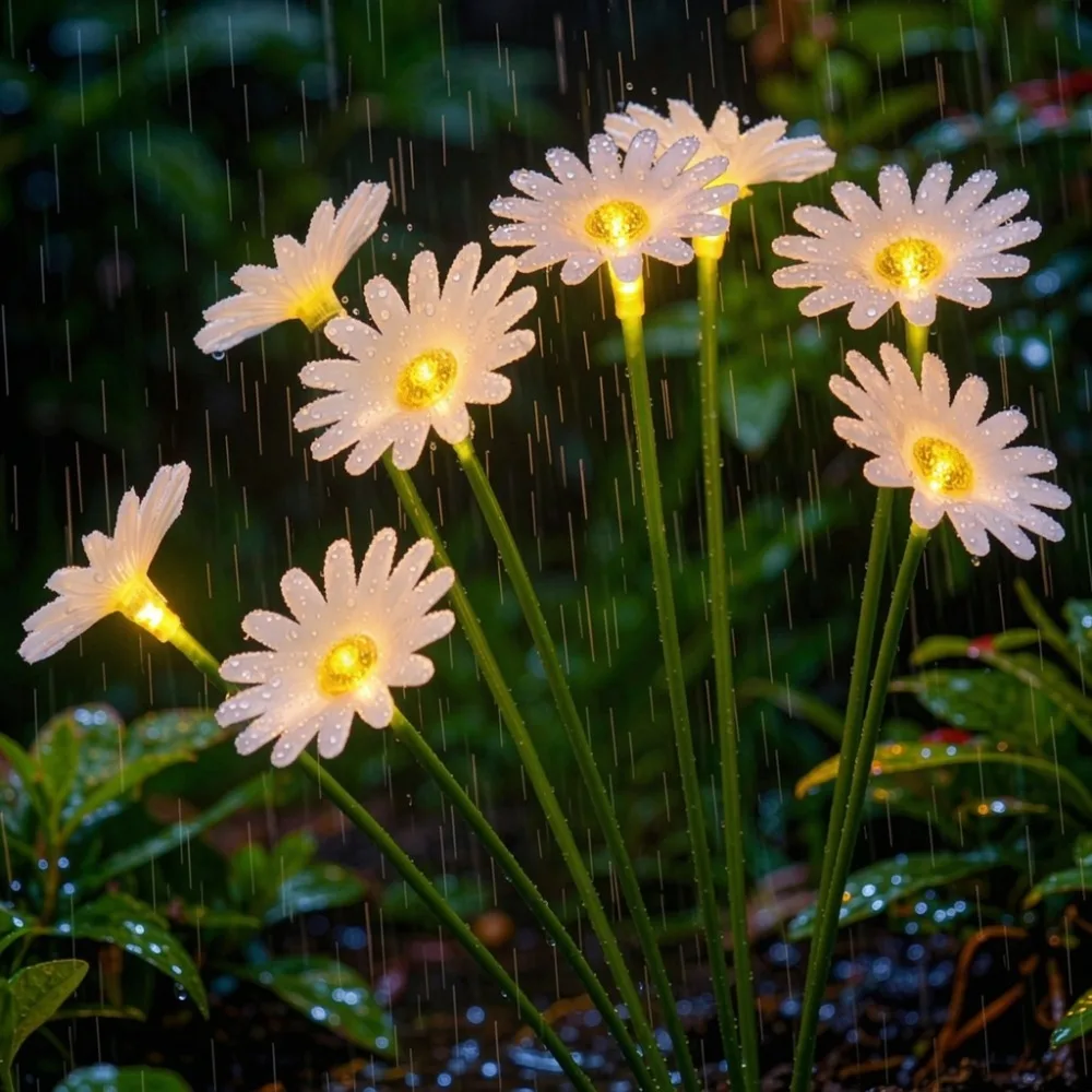 Outdoor Solar Daisy Light LED Garden Stake Lawn Pathway Landscape Decoration Warm White Flower for Courtyard Villa