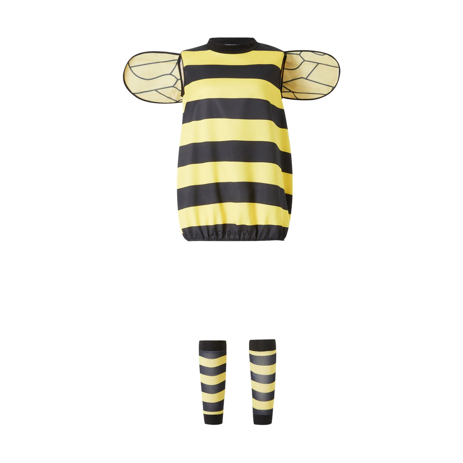 Women Kids Halloween Cosplay Set Halloween Bee Xmas Costumes Dress with Wings Headband Leg Sleeves for Role-playing Accessories