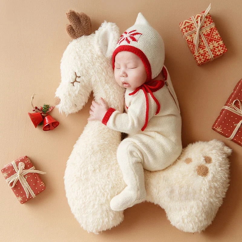 Elk Doll Baby Photography Props Cute Animal Shaped Baby Posing Pillow Decoration Newborn Photo Shoot Booth Posing Accessories