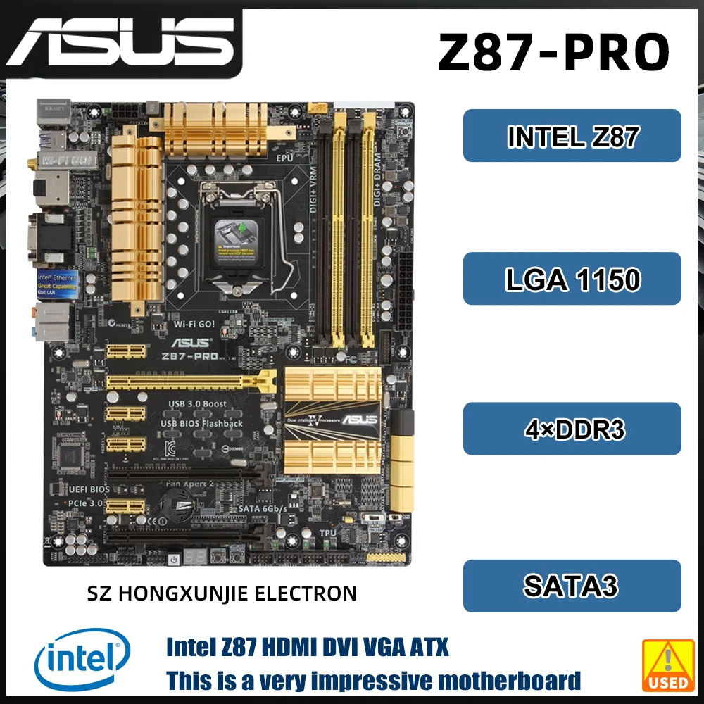 ASUS Z87-PRO Motherboard LGA 1150 Intel Z87 DDR3 32GB support 4130 4170 4360 4460 4590 4770 4790 4670 cpu