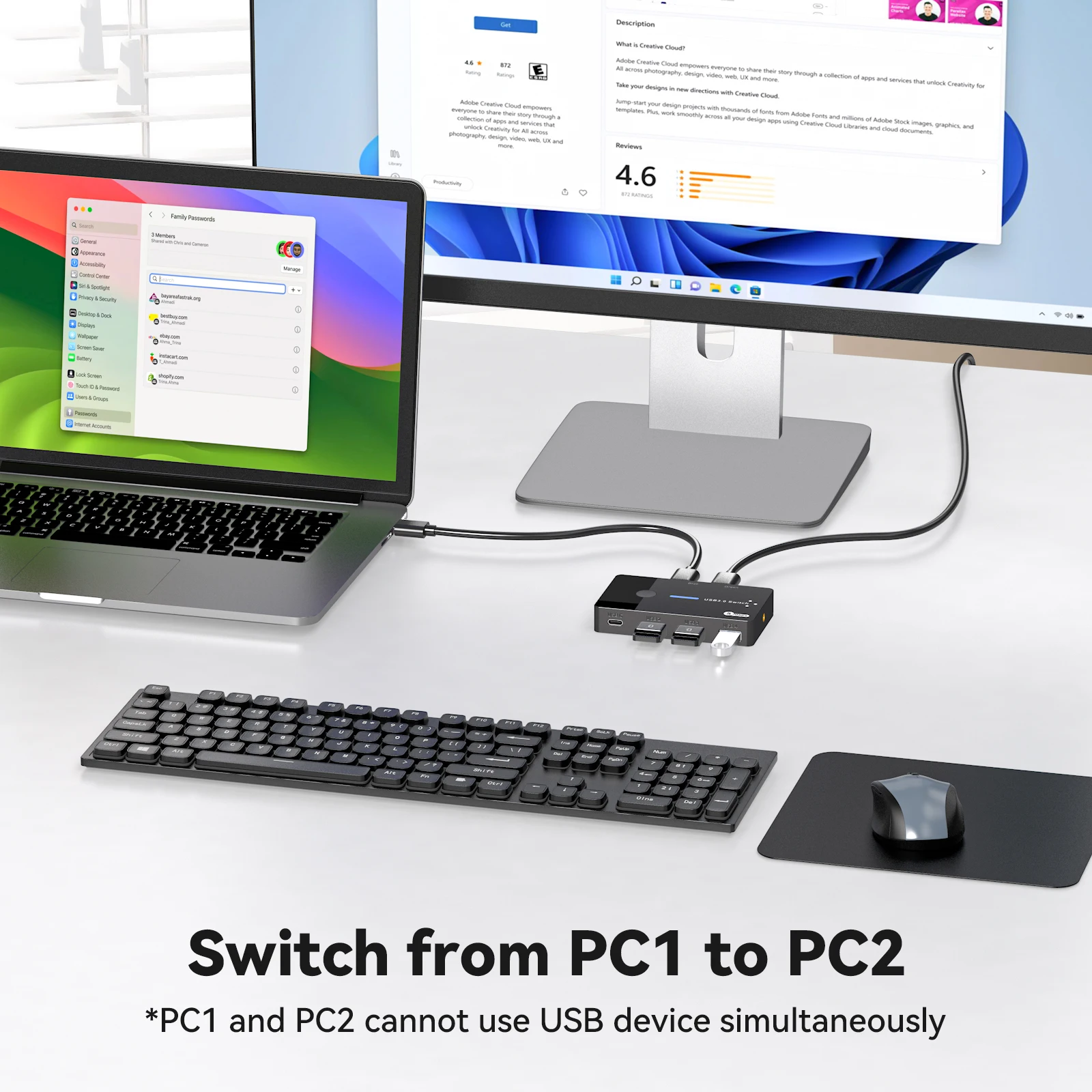 USB3.0 Switch 2 in 4 Out KVM Switch Computer Laptop Host Sharing USB3.0 to Type-C Device Shared Mouse Keyboard and Printer VPFET