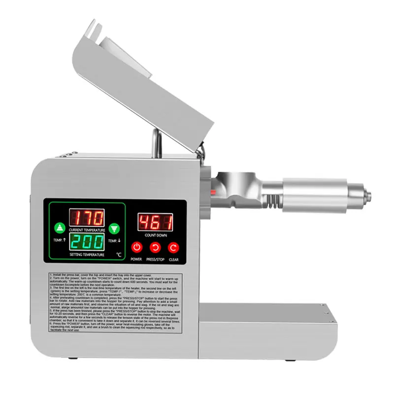Time Display Electric Automatic Intelligent Oil Press Stainless Steel Frying Machine Oil Pressing Cold Hot Extractor Home Use