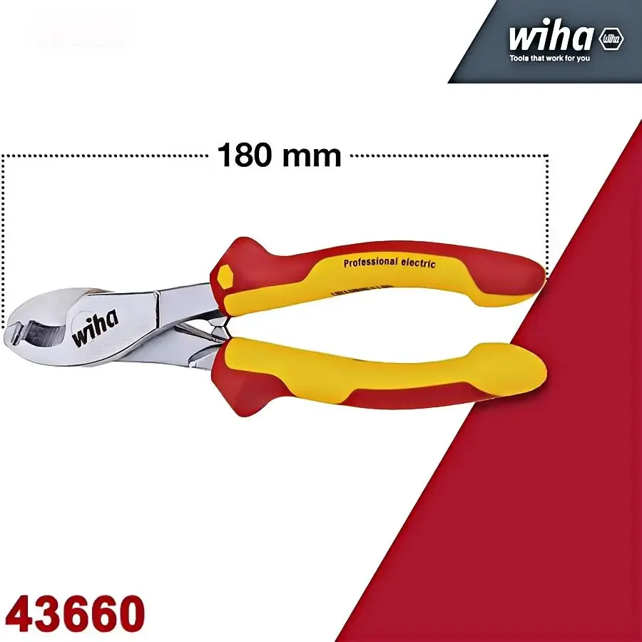 Wiha 43660 Electro-insulated cable cutter 1000V VDE tested, with switchable open spring disconnecting pliers, high quality