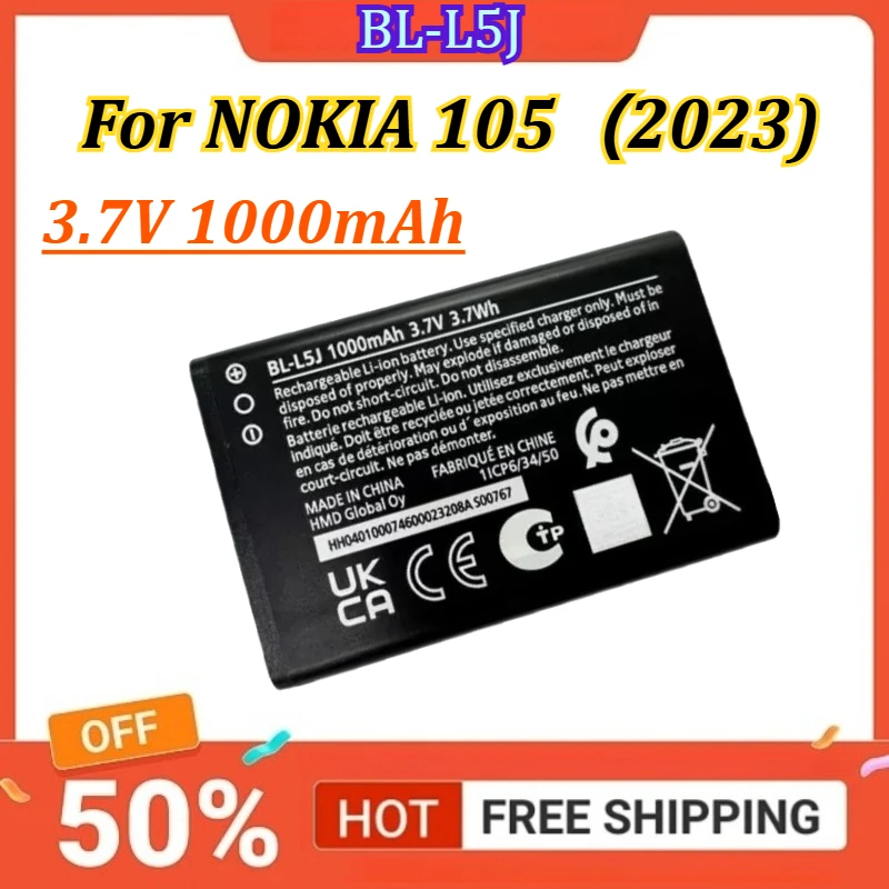 

BL-L5J 3.7V 1000mAh Replacement Battery For NOKIA 105（2023) Mobile Phone Battery