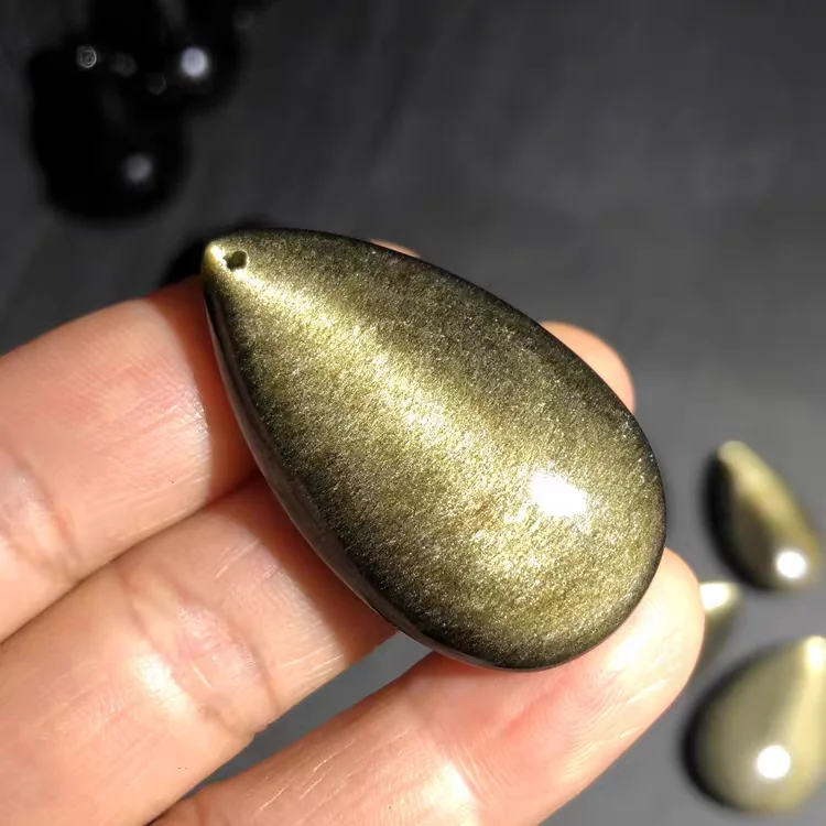 

Натуральный кулон-подвеска из золотого обсидиана для женщин и мужчин, в форме капли, крупный размер, драгоценный камень, редкий золотой обсидиан AAAAAA
