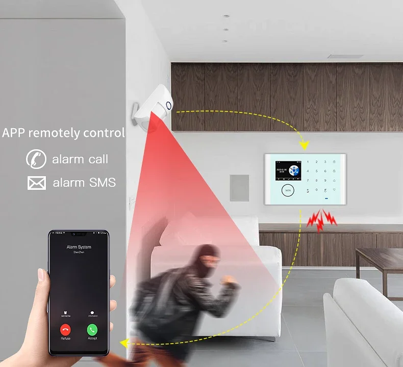 Sistema de alarma de sirena de cámara Wifi externa de seguridad para el hogar con Control remoto, intercomunicador, Sensor de apertura de puerta