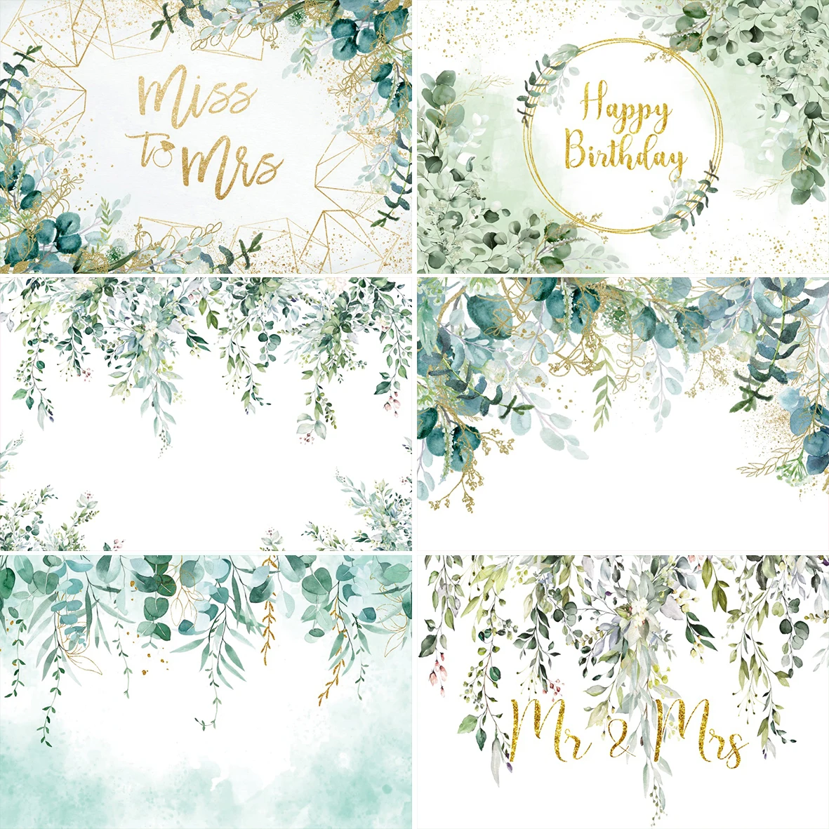 Laeacco Greenery Photography Backdrop Spring Green Eucalyptus Leaves Branches Wedding Birthday Customized Portrait Background