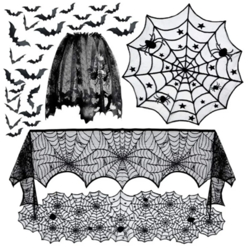 Halloween Tablecloth, Ghost Party Decoration, Table Flag, Black Lace Tablecloth, Fireplace Cloth, Lampshade Halloween Decoration