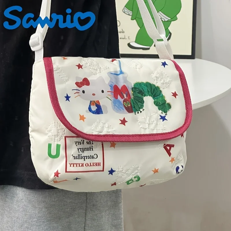 Sanrio Hello Kitty Kawaii Single Shoulder Diagonal Cross Bag Fashion Embroidery Cartoon Anime Minimalist Crossbody Leisure Women