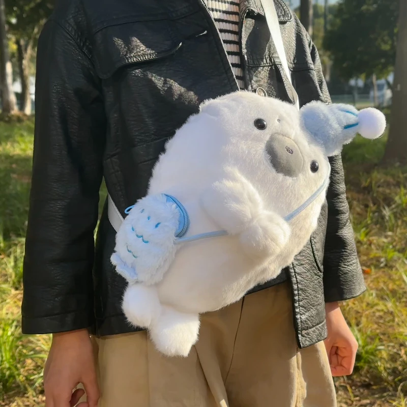 حقيبة ظهر من القطيفة الختم حقيبة سماعة رأس لطيفة كاواي موضة بلوشي حقيبة مدرسية للأطفال حقيبة كتف من الفرو حقائب ظهر نسائية هدية #2