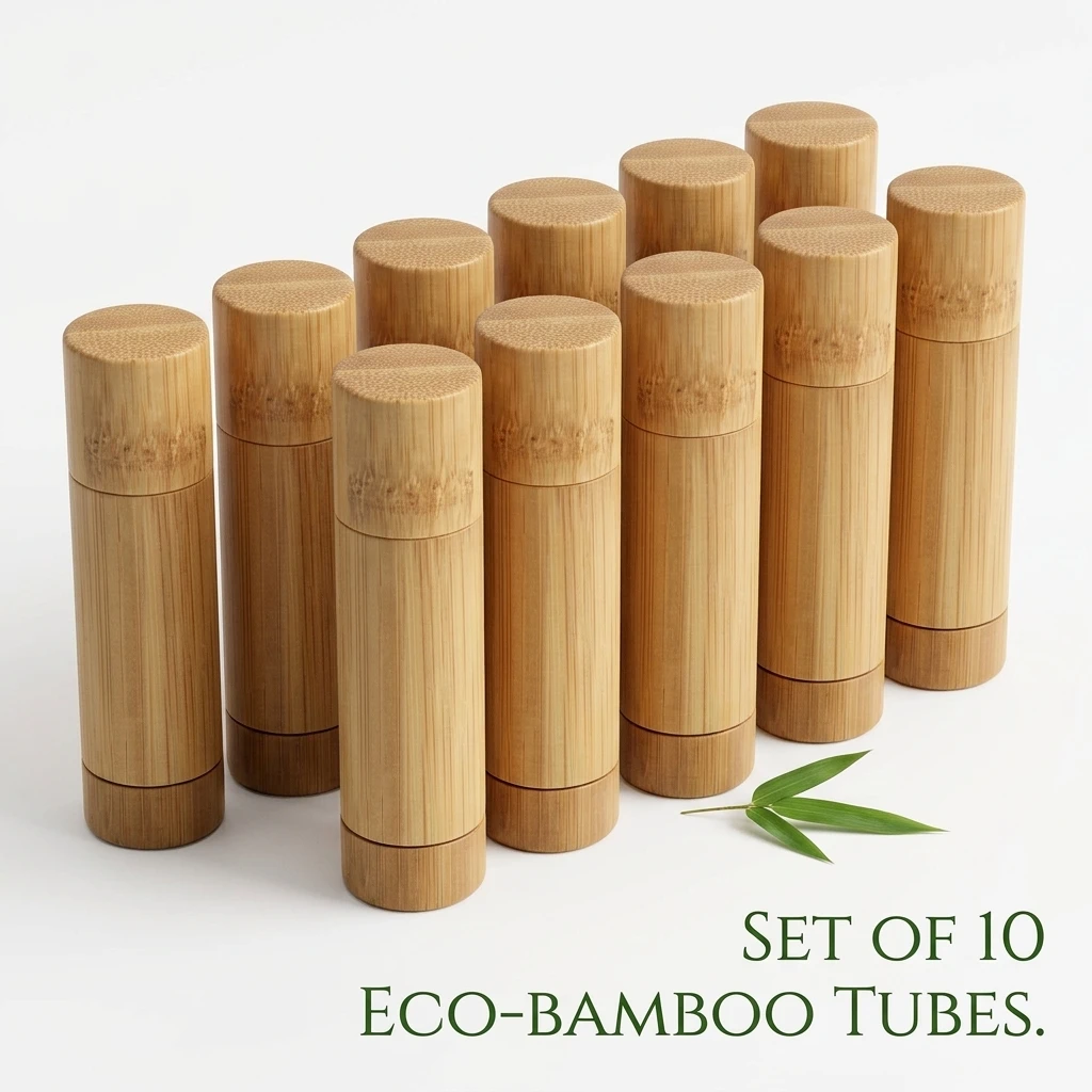 10Pc 5g Bamboo Empty Lip Gross Container Lipstick Tube DIY Container Lip Balm Tubes Bamboo Lipstick Tube