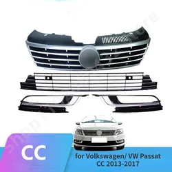 Car Middle and lower mesh fog light frame Grille Front Bumper Grill Radiator Grills for Volkswagen/ VW Passat CC 2013-2017