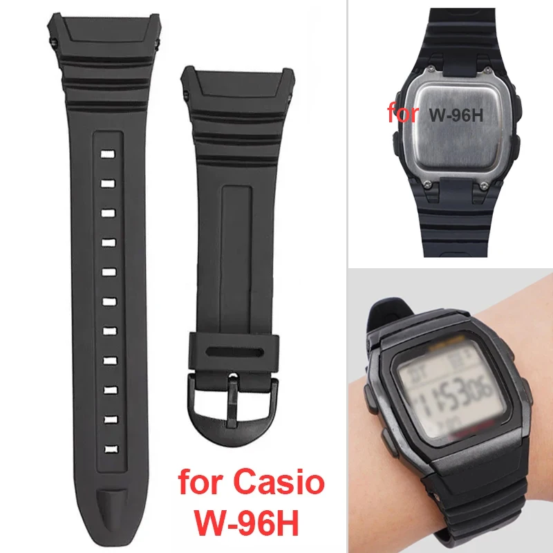 Rubber Bracelet for Casio W-96H Soft Silicone Replacement Strap for W96H PU Plastic Belt Waterproof Sports Wristband Accessories