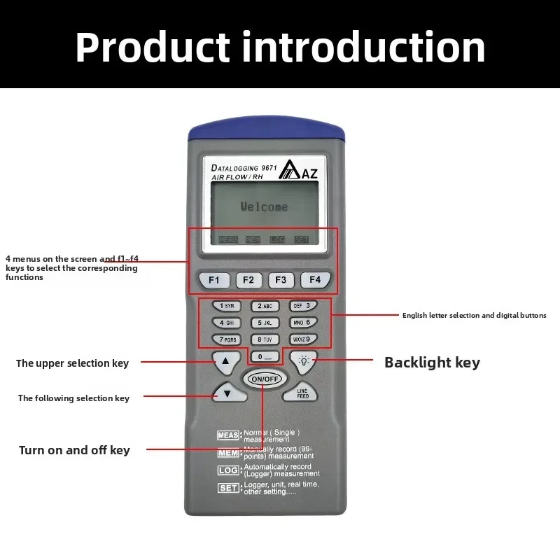 Calibrated AZ9671 Handheld Anemometer Anemometer Temperature And Humidity Anemometer