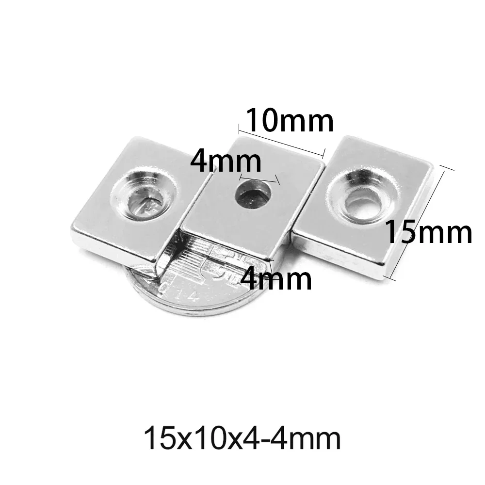 N35 10x10x3-4 10x10x4-4 15x10x4-4 15x10x5-4 Powerful Block Magnets Strip Bar Single Holes 4 Magnet  Neodymium Magnet 10*10*3