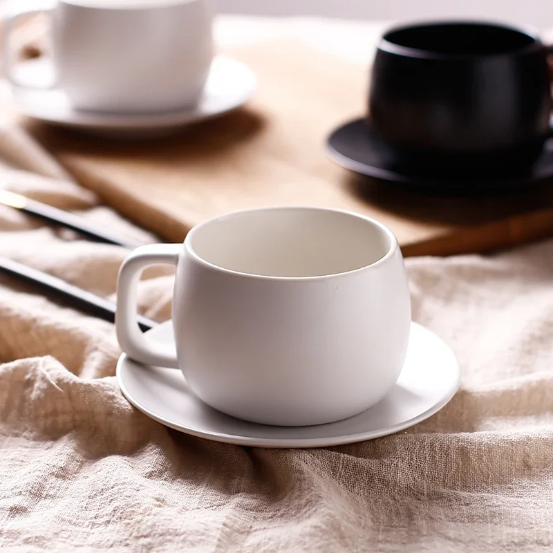 250ML Coffee Cups Set With Saucer Spoon Ceramic Household Mug  White Tea Milk Juice Water Cup Drinkware Gift