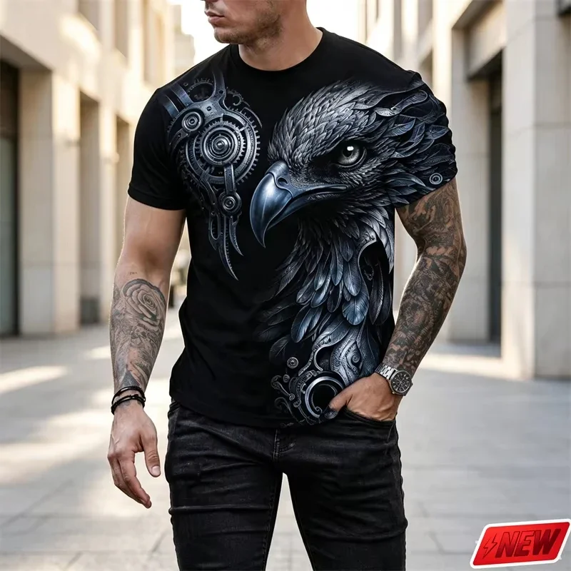 3D Print Mechanical Eagle Graphic T-Shirt Men Animal Pattern Short Sleeve Tee Casual Cool Streetwear Punk Style Summer New Top